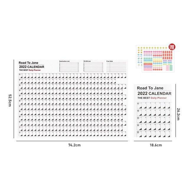 2022 Jaarlijkse Kalender Muur Kalender Planner Jaarlijkse Agenda Schema Dagelijks Met Sticker Stippen Kawaii Briefpapier Kantoorbenodigdheden: A