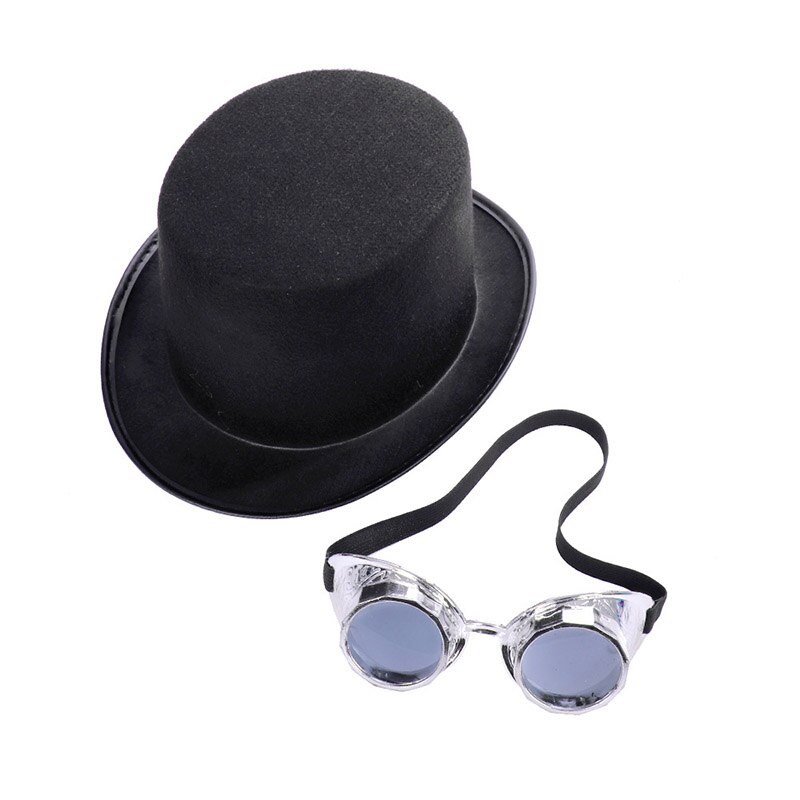Carnival party steampunk round top Hat Festival Costumes cosplay Hat with retro glasses for Adult