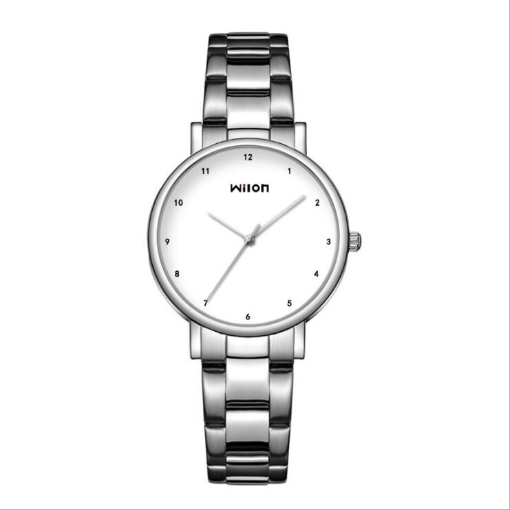 Paar horloges man vrouw quartz horloge eenvoudig ultradunne liefhebbers horloges roestvrijstalen band klok wilon 906: Wit voor vrouwen