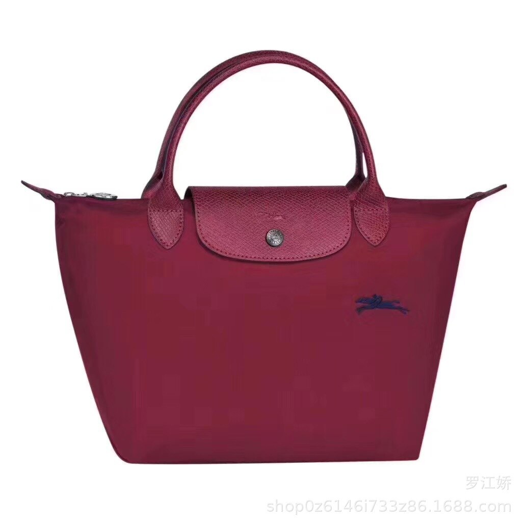 Short Handle Small Number Embroidered Horse women's Bag Dumpling Bag Mini Handbag Nylon Canvas Bags: Red wine