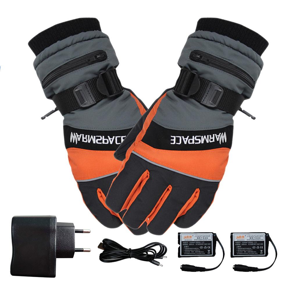 Vinter ski udendørs usb håndhandskevarmer elektriske opvarmede handsker med 4000 mah genopladeligt batteri cykel motorcykel handsker: Eu-stik msize orange