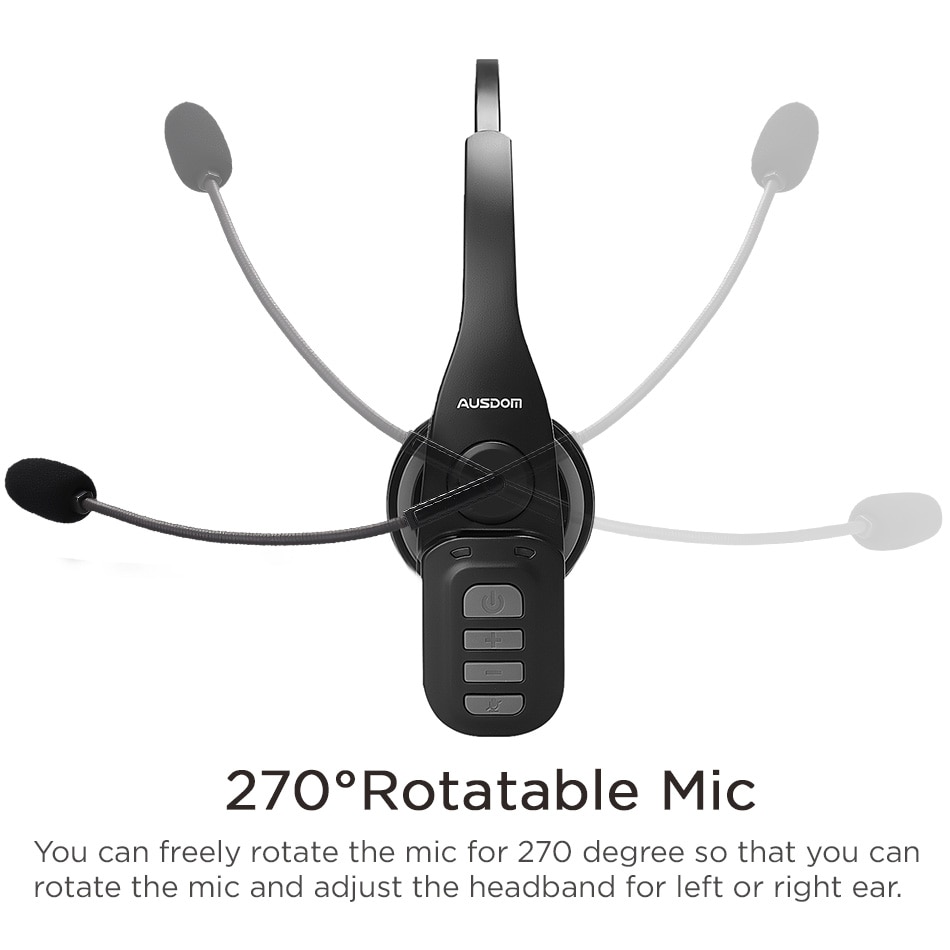 AUSDOM BW01 Wireless Bluetooth 5.0 Telephone Headset With Noise Cancelling Mic 22H Talking Time For Call Center PC Phone