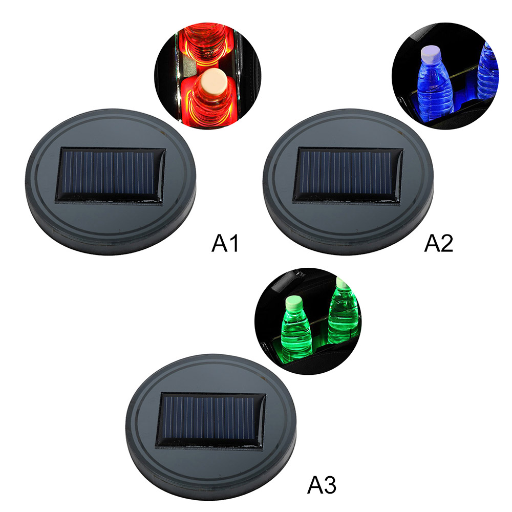 Solar Car Cup Holder With LED Light Bottom Mat Pad Cover Lamp Bottle Drinks Coaster Car Styling