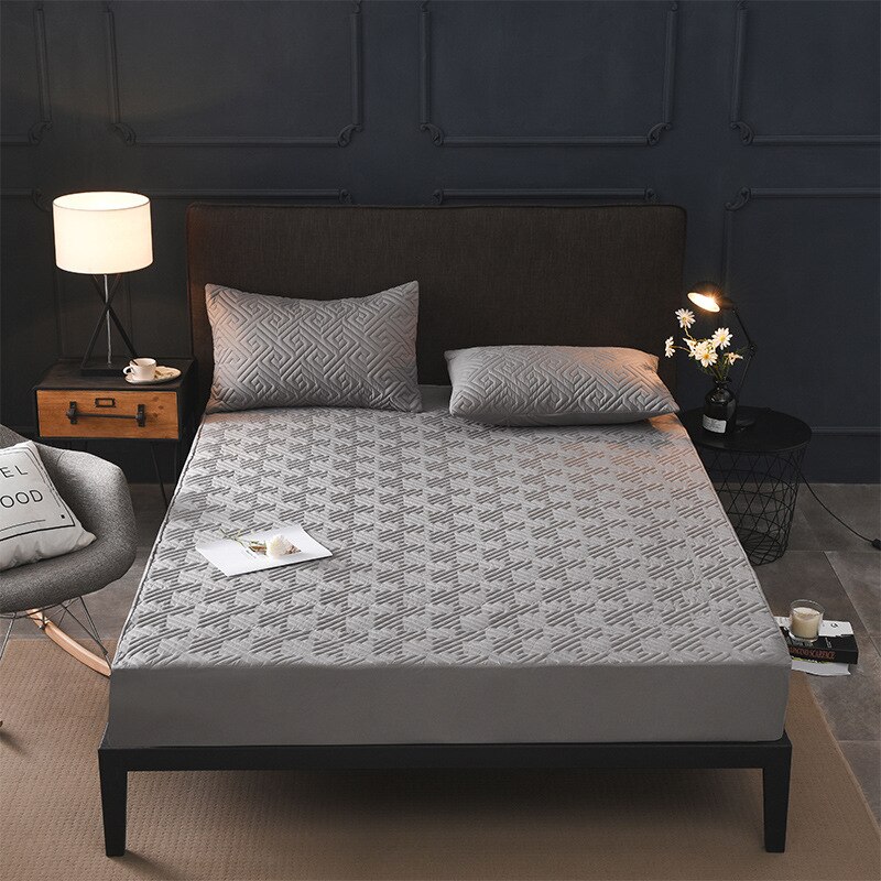 Katoenen gewatteerde bedovertrek, dikke matrashoes, bescherming, elastisch hoeslaken, anti-muggen topper, 180 x 200 matrasbeschermer: B grijs / 180 200 30cm