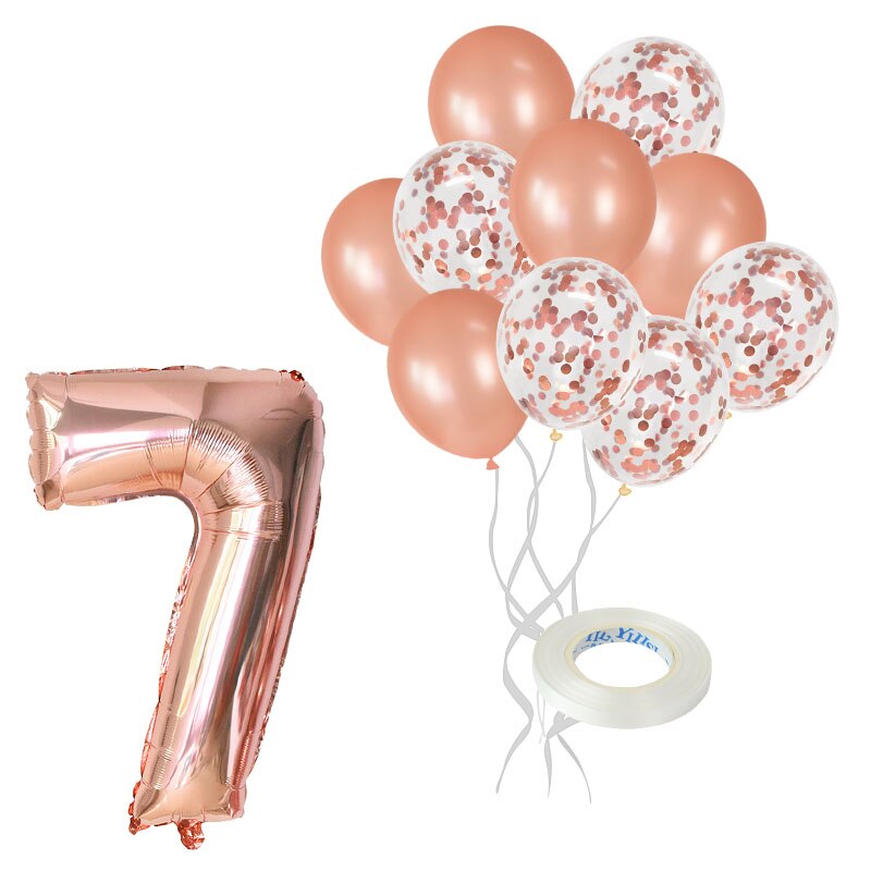12Pcs/lot Rose Gold Number Foil Balloons Happy Birthday Balloons Baby Shower Kids 1st Birthday Party Decorations Number Balloons: rose gold-7