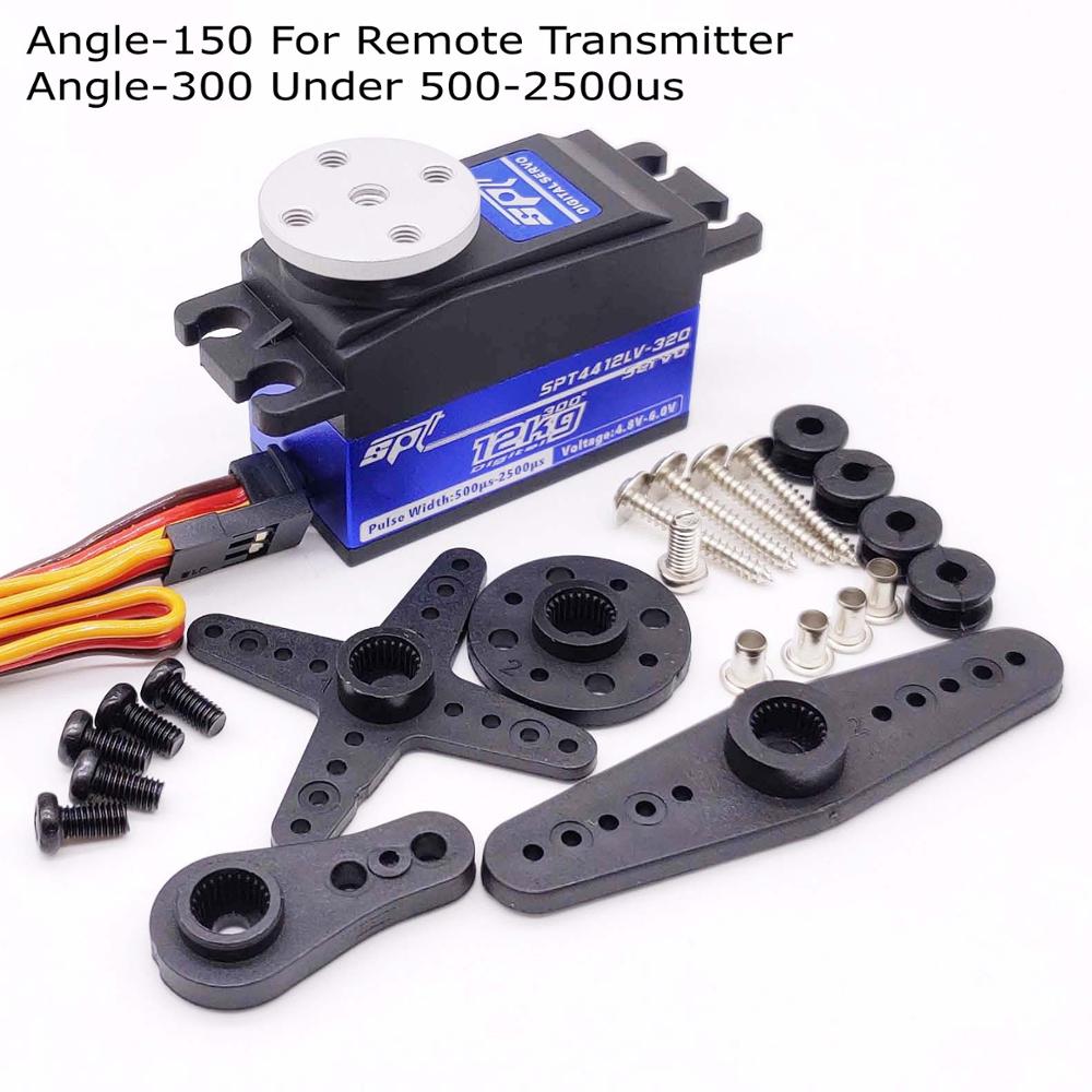 Spt 4412lv 12kg grote koppel metalen tandwiel standaard digitale laag profiel servo 1:10 rc auto vliegtuig robotarm 180 320 hoek: Hoek -150 met schijf