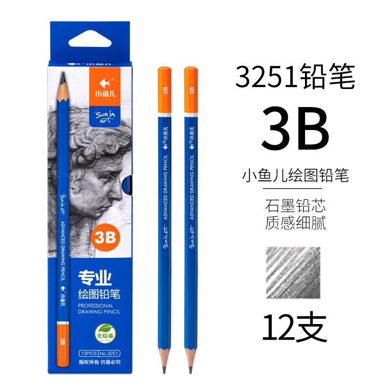 12 Pcs/Set drawing pencil Charcoal Soft/Medium/Hard Carbon Pencil Art Student Special Hand-painted HB Painting Draw Exam Pen: 3B 12 Pcs