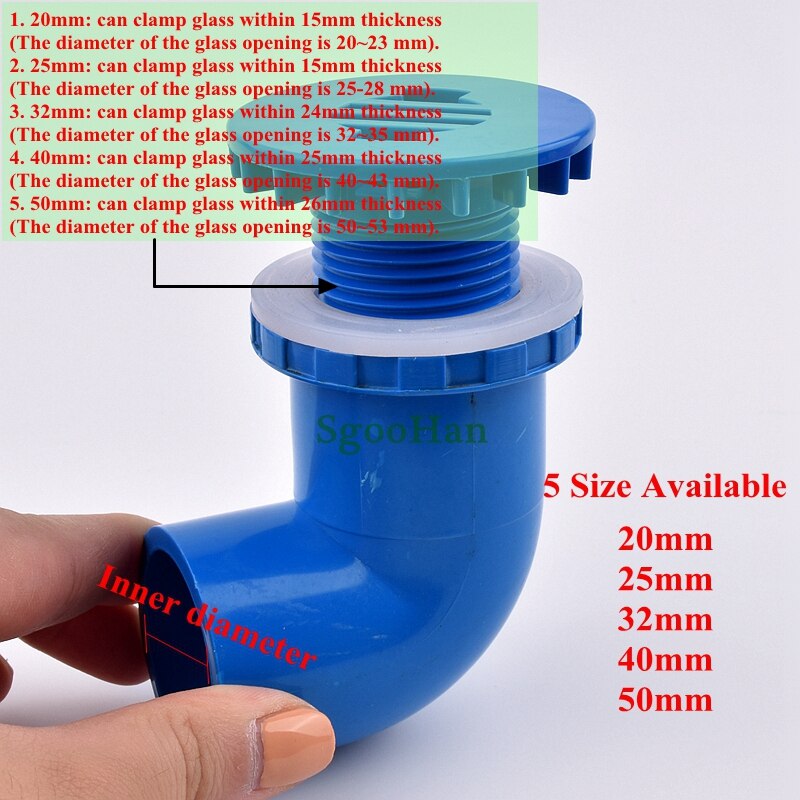 1PC ID 20~50mm PVC Pipe 90° Elbow Aquarium Fish Tank Drain Joints Home DIY Water Supply Tube Fittings Drainage Connectors: Inner Dia 40mm / Blue Color