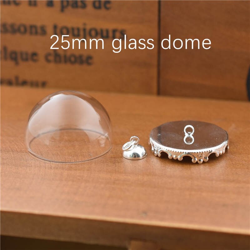 10set hollow glass dome with setting base beads cap set orb glass globe pendant glass bottle jewelry pendant: 25mm No17