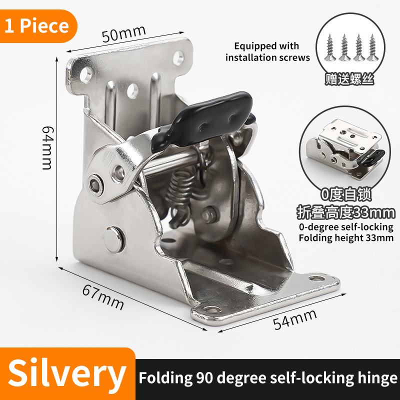 Charnière Autobloquante Pliante Résistante à 180/90 °, Connecteur à Angle Droit, pour Table à Thé et Meubles: Argent