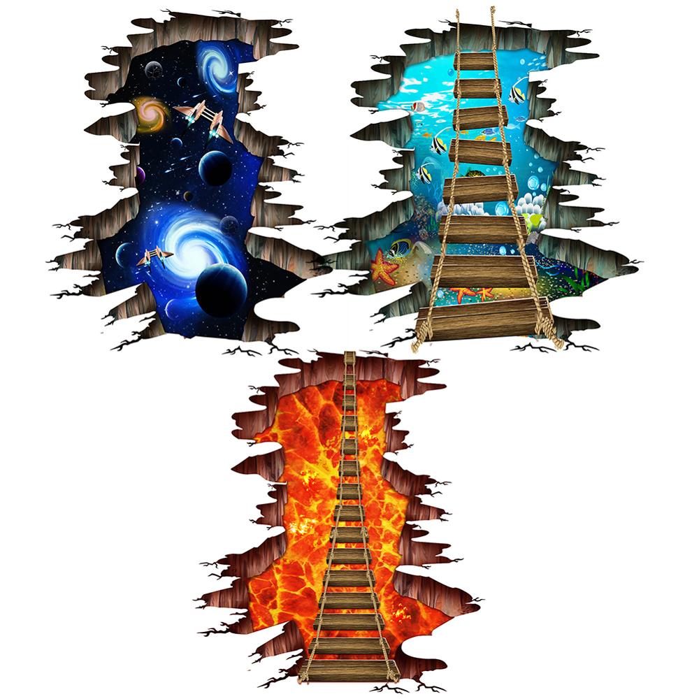 3D Galaxy Onderwater Wereld Muurstickers voor Plafond Dak Raamsticker Muurschildering Decoratie Persoonlijkheid Waterdichte Vloer Sticker