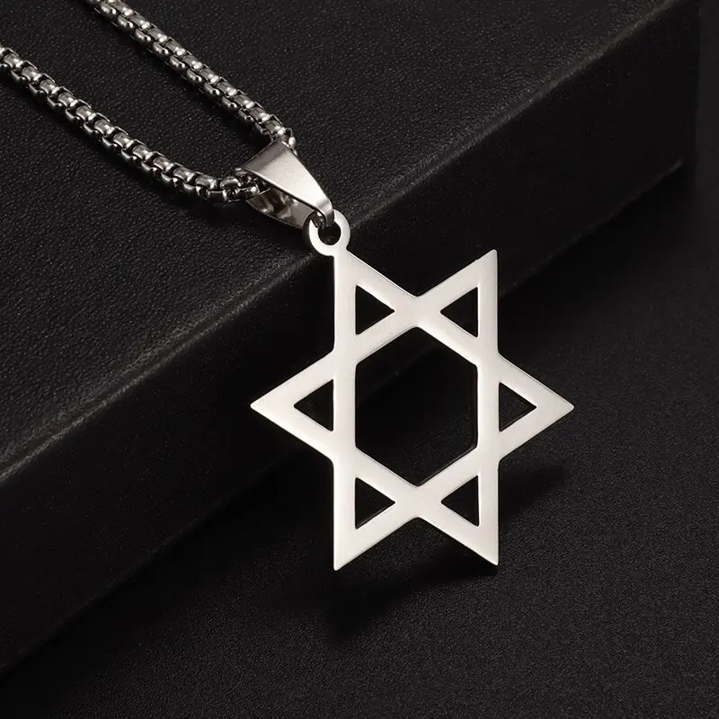 Hip Hop Star of David Pendant Men\'s Six Pointed Star Necklace Judaism Shield of David Amulet Jewelry: Blue white zinc plated