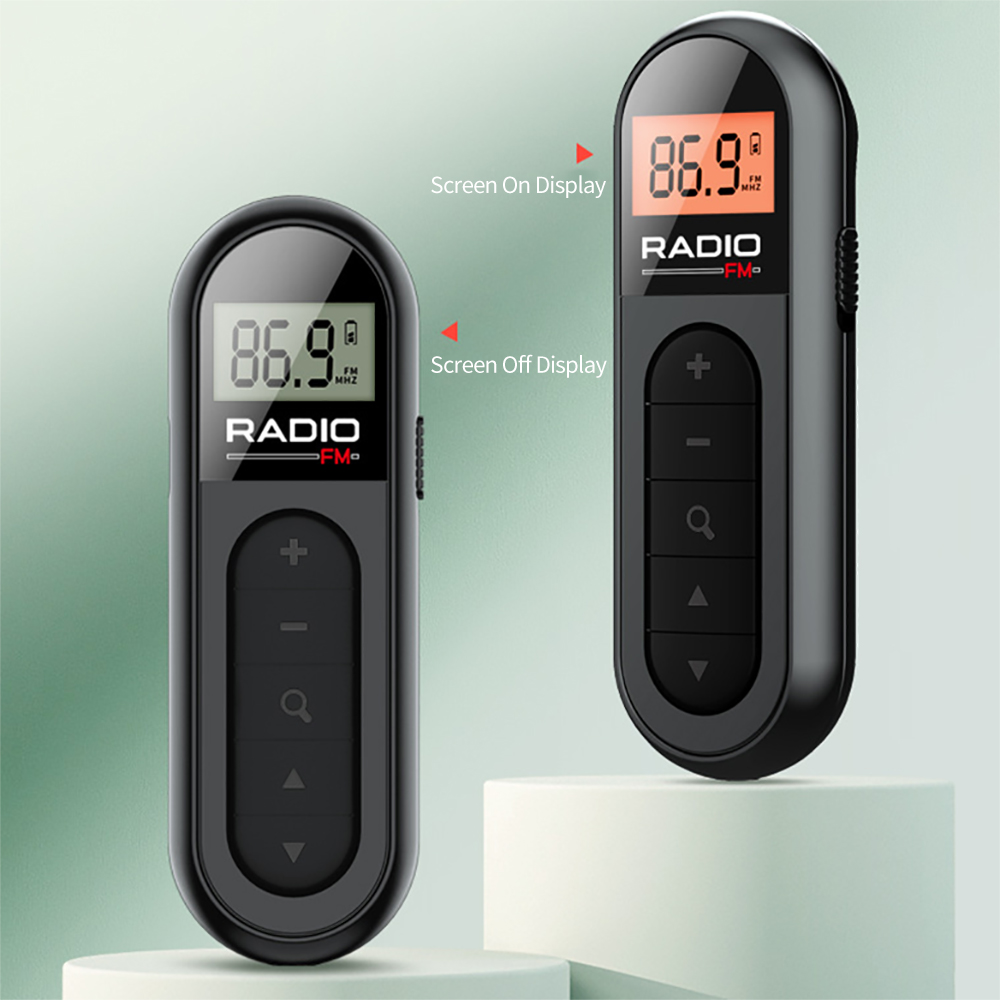 Mini Pocket FM-radio 76-108MHZ Clip Kleine radio met achtergrondverlichting LCD-scherm Walkman Radio 3,5 mm hoofdtelefoonaansluiting voor vergadersporten