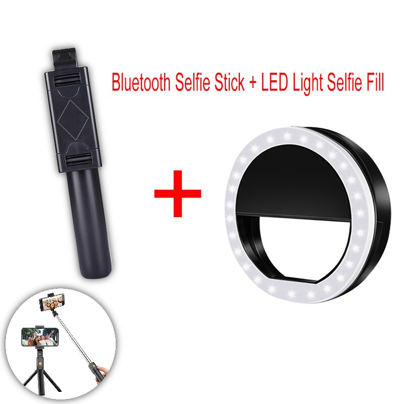 Selfie Stick Opvouwbare Gestabiliseerd Selfie Stok Selfie Stok Stand Mini Selfie Stok Selfie Stok Hond Mobiele Selfie Stok: Black LED