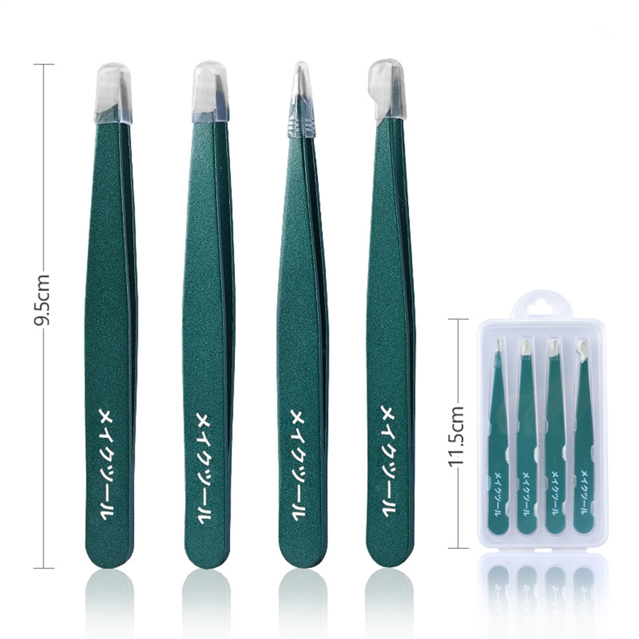 4-teiliges Pinzetten-einstellen aus Edelstahl, unisex, professionelle Präzision für Gesichtshaare, Augenbrauen, eingewachsene Haare und Splitter, langlebig und er: Armee Grün