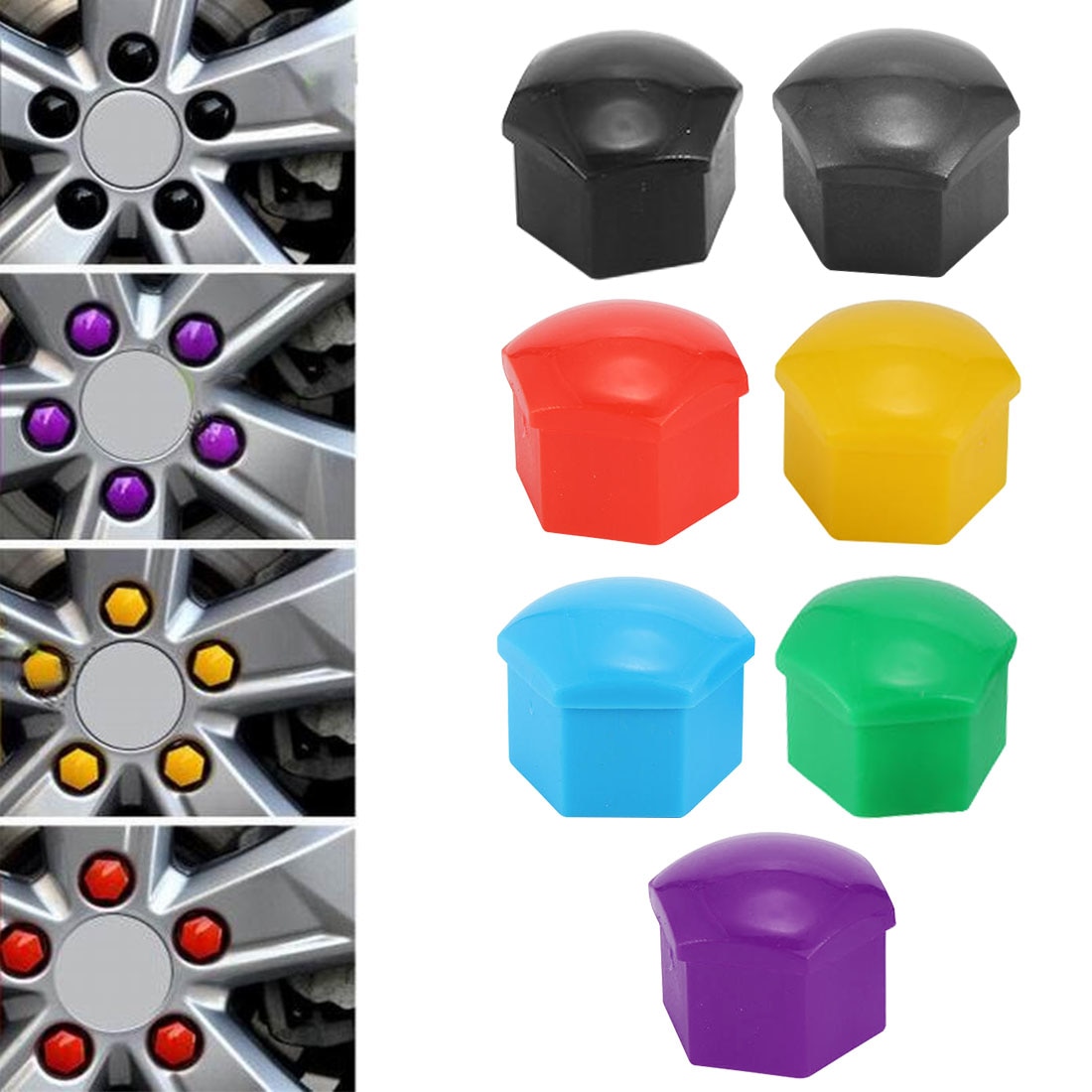 Silikone bil bolt hætter 20 stk/pose 17mm 19mm 21mm bil bolt caps hjulmøtrikker silikone covers praktisk nav skruelåg beskytter