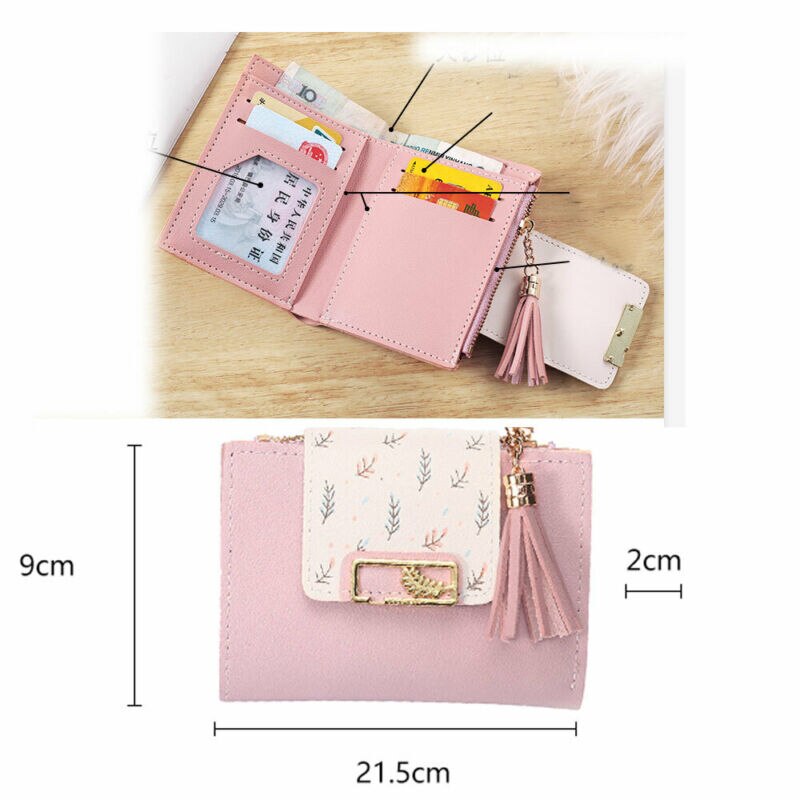 Kvinders kort pung print kvast pu clutch id kreditkortholder møntpung