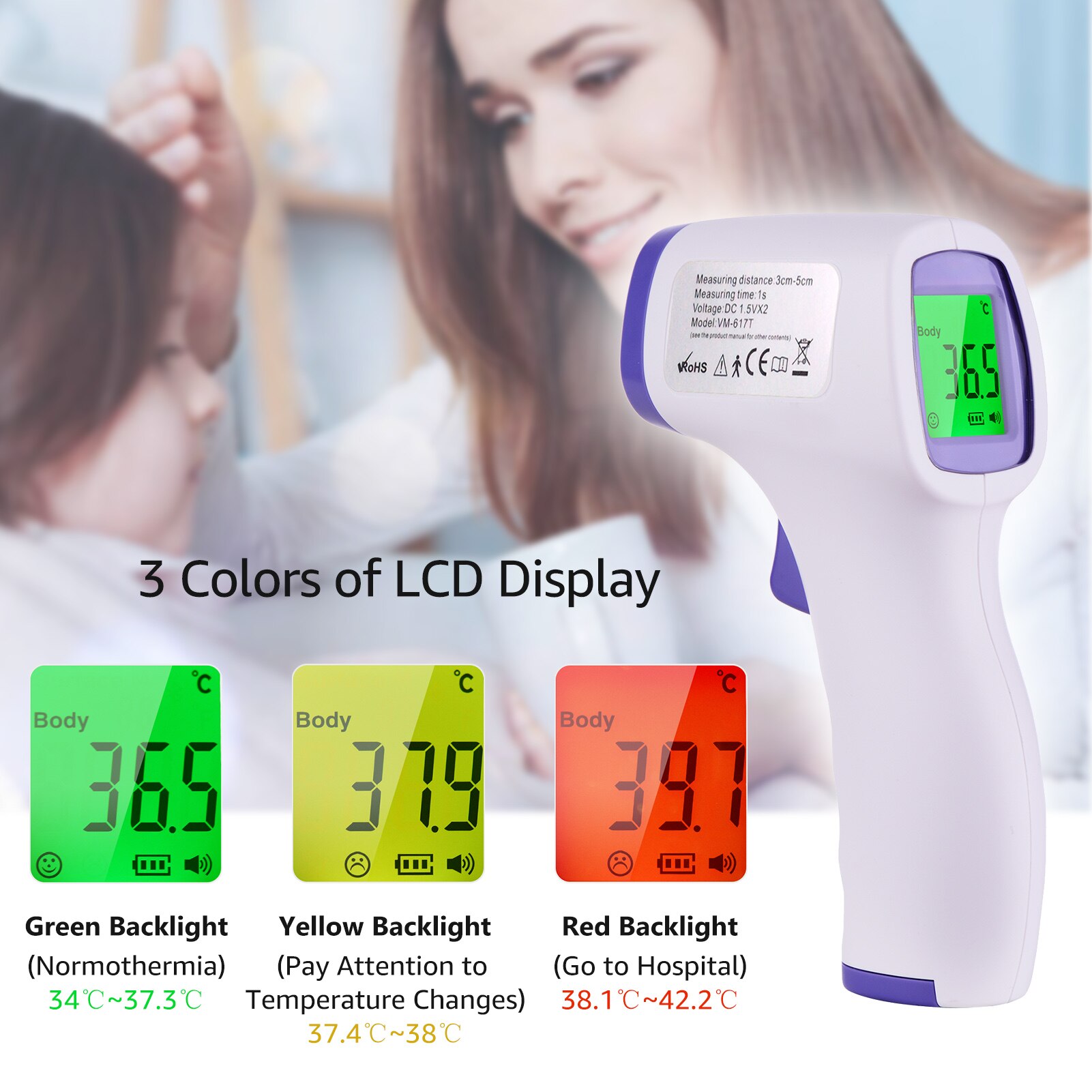 Digital Temperature Non-Contact Infrared Forehead Thermometer Portable Body Object Temperature Gauge Switchable ℃ ℉ Temperature