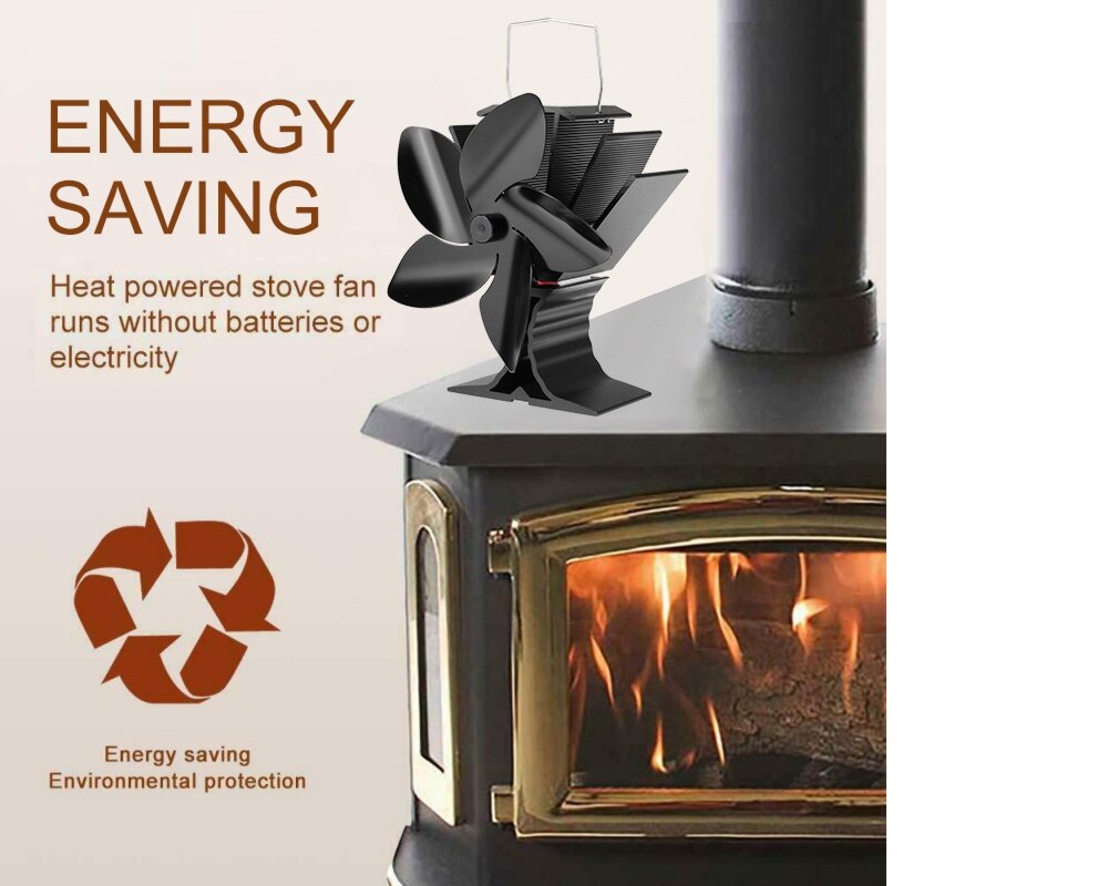 Portable Fireplace Fan 5 Blades Heat Powered Stove Fan Log Wood Burner Fan Quiet Home Fireplace Fan Efficient Heat Distribution
