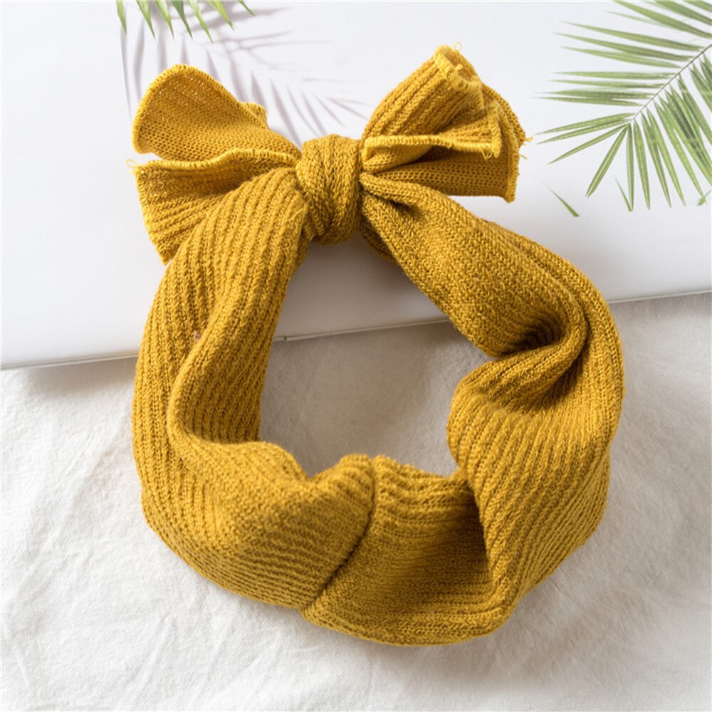 1 Pcs Sweet Baby Bow Knitted Headband Wide Soft Solid Color Crochet Headwrap Elastic Hairband Tiara Winter