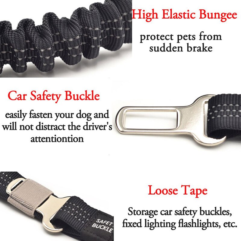 Reflekterende strikk hundebånd uttrekkbart kjæledyrbånd med bilsikkerhetsspenne for små mellomstore og store hunder