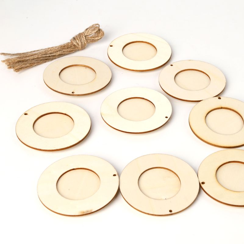 Mini cadre Photo rond en bois 10 pièces/ensemble | Artisanat suspendu, bricolage fait à la main avec cordes, ornement de décoration de maison