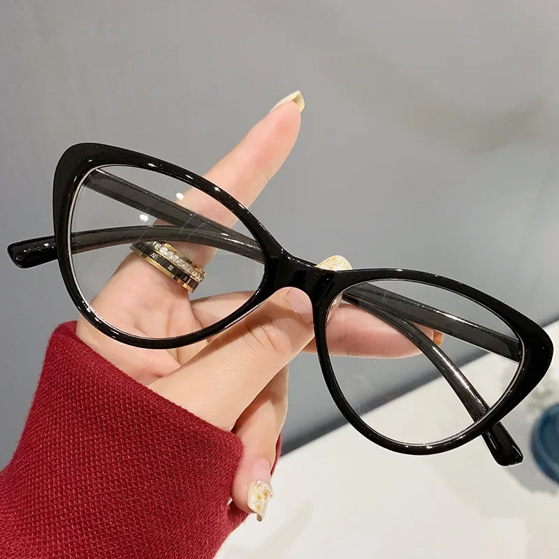 Trend Myopia Glasses for Women Men Retro Square Cat Eye Frame Minus Eyeglasses Prescription Eyewear Diopter 0 TO -4.0: black / +300