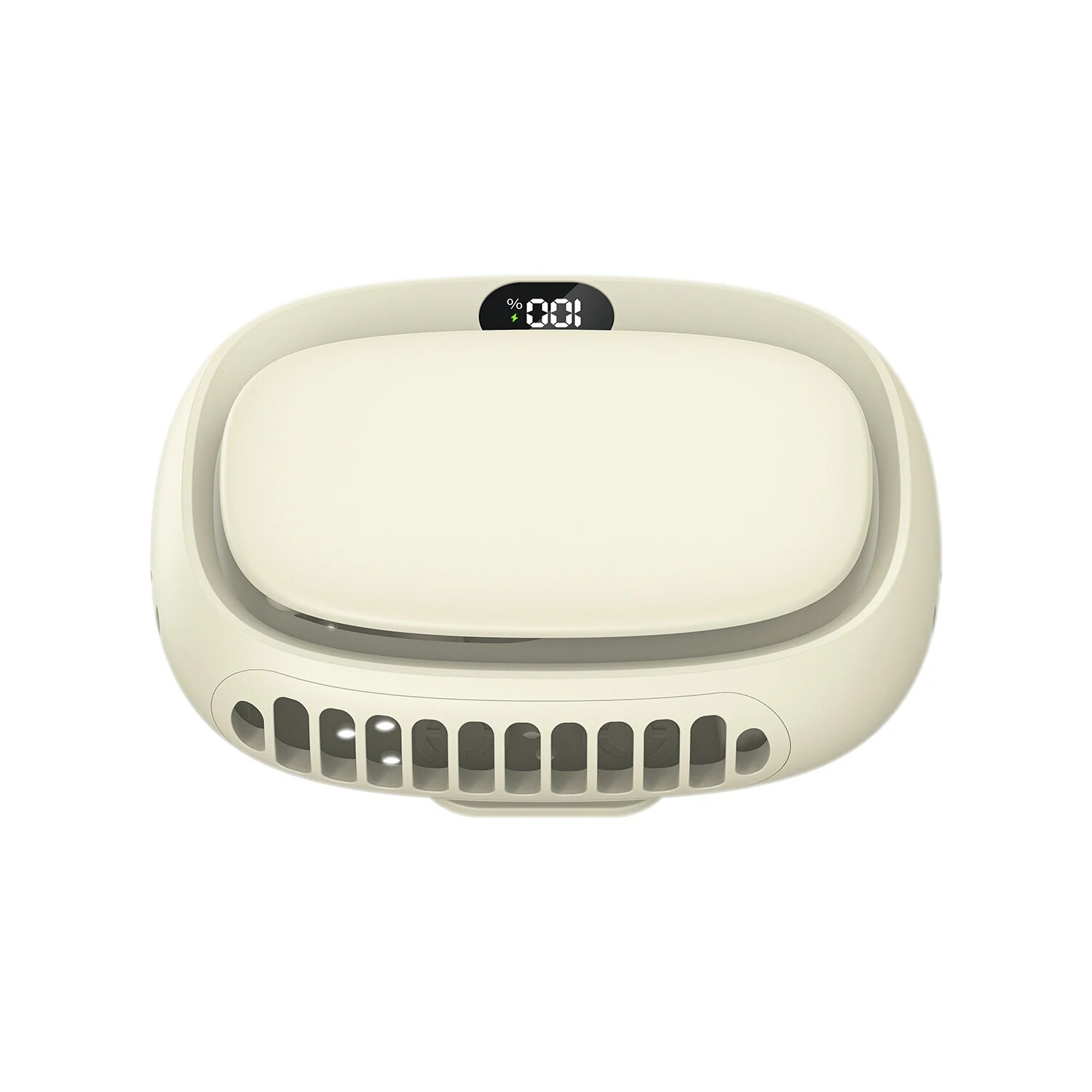 Mini ventilateur portatif multifonction suspendu au cou, 2024 mAh, 5 vitesses, Rechargeable par USB, avec écran d'affichage, nouveauté 1800: jaune clair