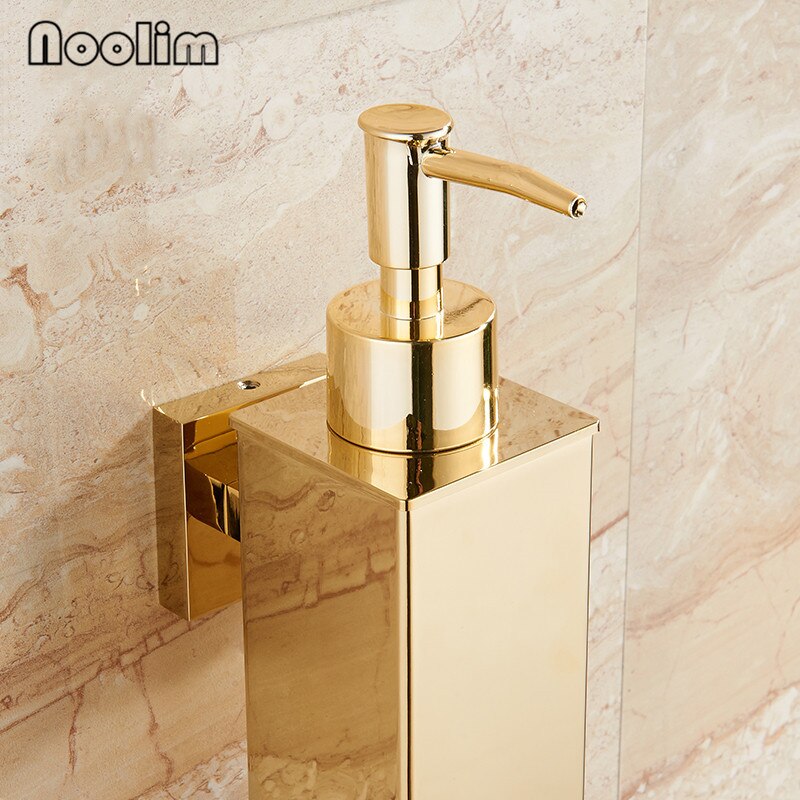 Wall-mounted Stainless Steel Gold Plated Liquid Soap Dispenser Hand Sanitizer Bottle Shower Gel Shampoo Squeeze For Bathroom