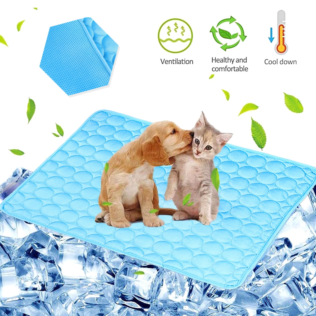 Summer Dog Mat Ice Pad 100*70CM Large Size Ice Silk Cool Pet Beds Sofa Dog Mat Cooling Cat Blanket Washable