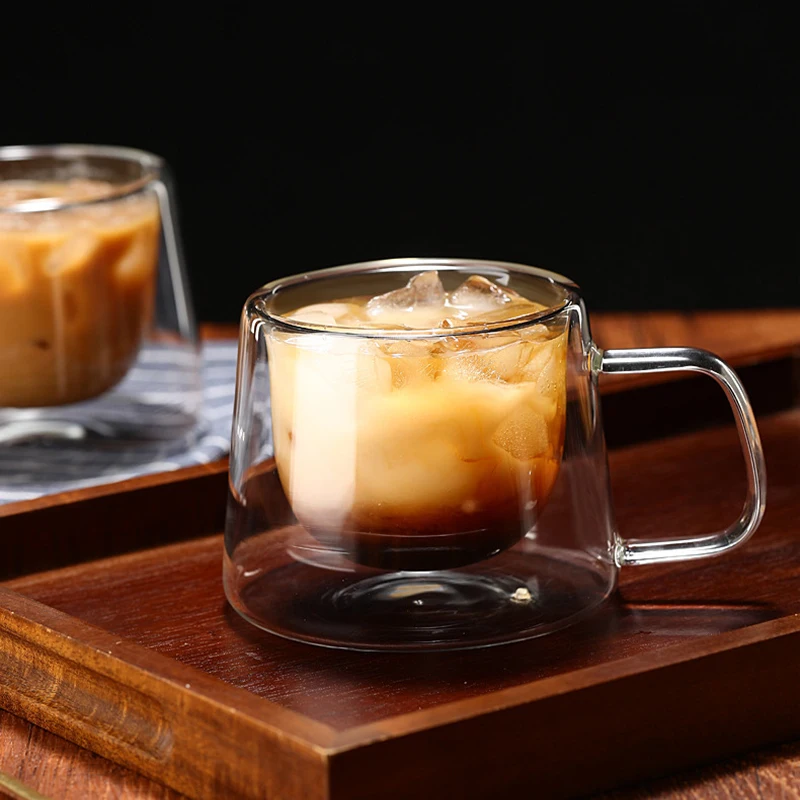 200ml szklany kubek robić kawy z podwójnymi ściankami francuski kreatywny kubek żaroodporny kubek robić Espresso kubek termoizolacyjny zestaw naczyń robić picia herbaty i wody