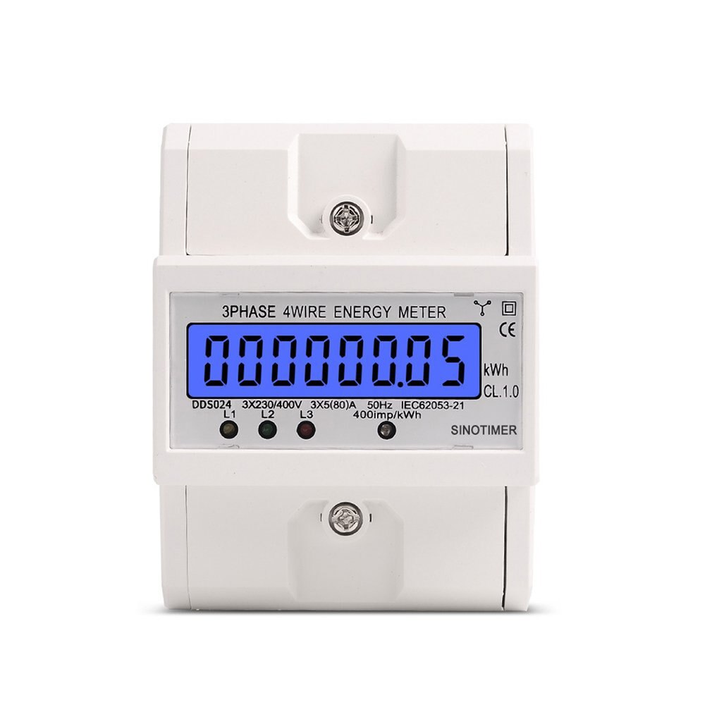 Din Rail 3 Phase 4 Wire Electronic Watt Power Consumption Energy Meter Wattmeter kWh 5-80A 380V AC 50Hz LCD Backlight Display