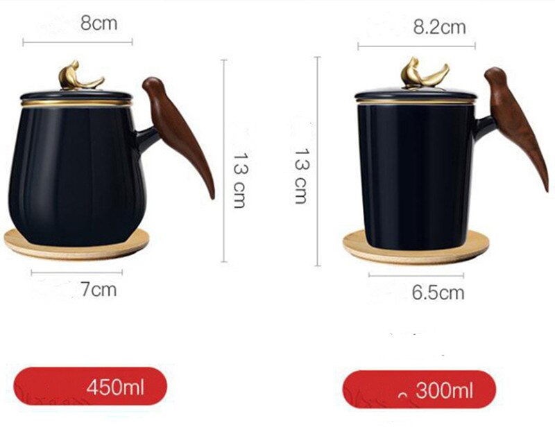 Ceramic Bird Coffee Mug With Wooden Handle Milk Mugs Large Lid Self Stirring Tea Cups European Mugs