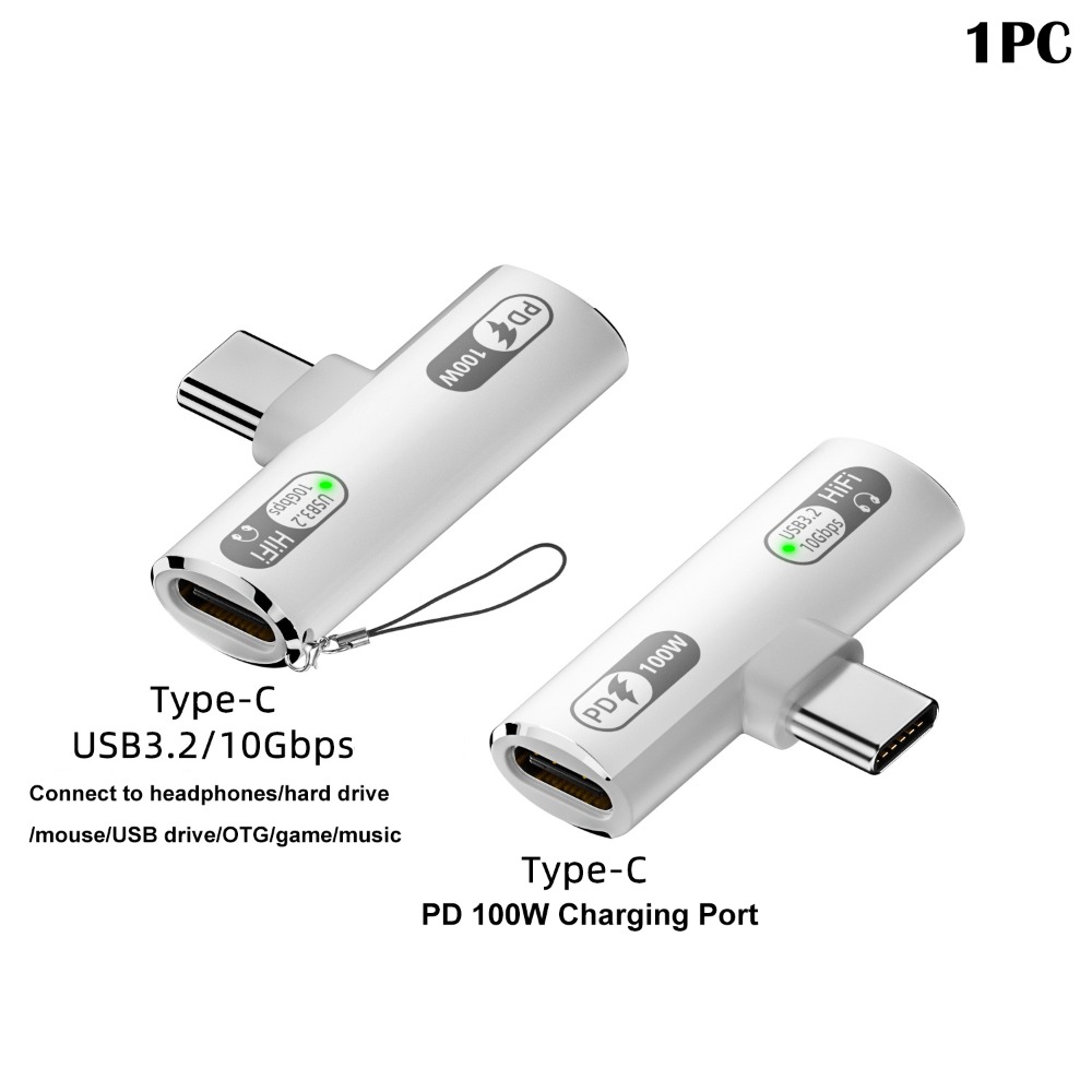 USB 3.2 Gen 2 Type C Audio Adapter PD 100W Fast Charging USB-C Earphone Converter 2 in 1 10Gbps Headphone Connector Tablet: WHITE