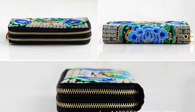 Britt etnisk stil dobbelt broderet dobbelt pull pung damebroderet dobbelt lynlås pung