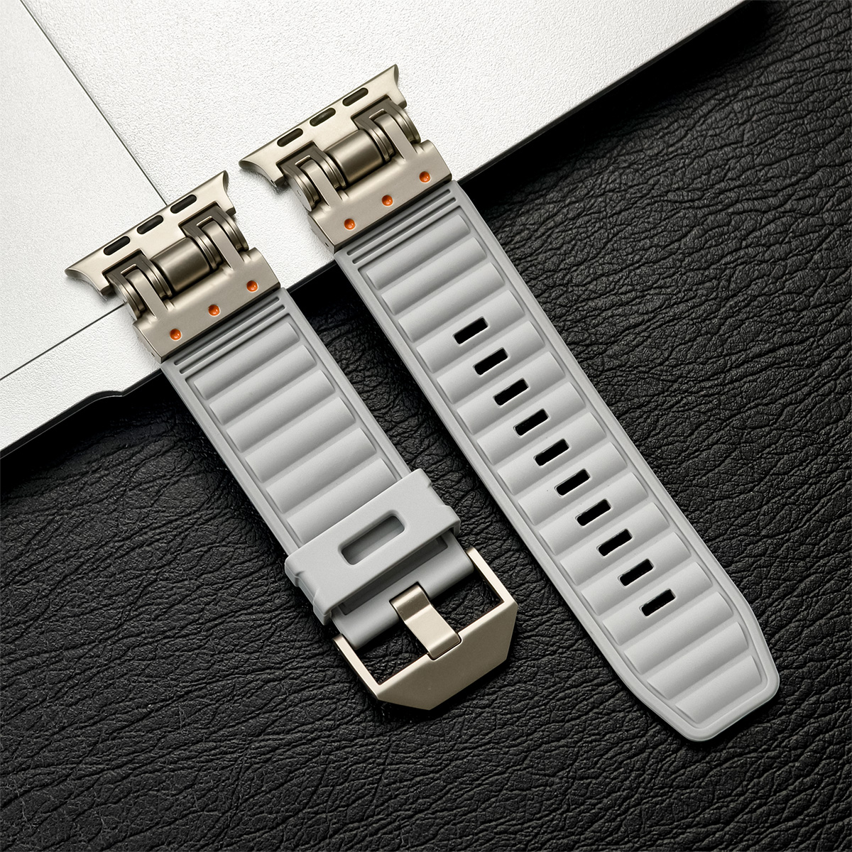 Sports silikone rem til apple watch ultra 2 49mm 45mm 44mm 42mm blød gummirem til iwatch serie 9 8 7 6 5 4 se herrearmbånd: Grå