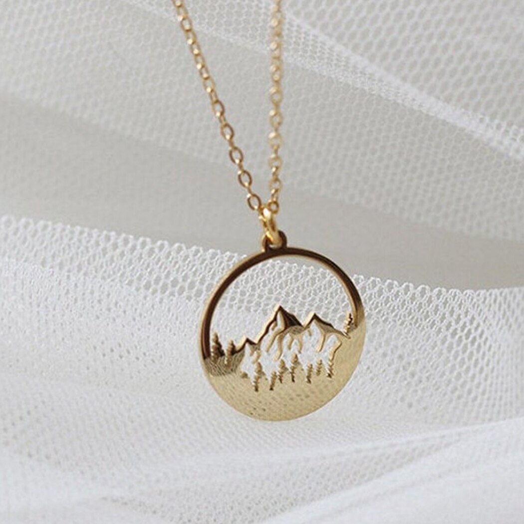 Mountain Ketting Voor Vrouwen Meisjes Vergulde Hollow Mountain Charm Disc Hanger De Bergen Zijn Bellen Wanderlust Sieraden: Default Title