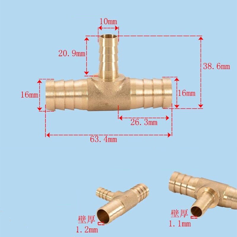 Brass Pagoda Barb Pipe Fittings Equal / Variable Diameter 3 Way T-type 4mm 5mm 6mm 8mm 10mm 12mm 14mm 16mm Oil / Water / Gas: OD 16-10-16
