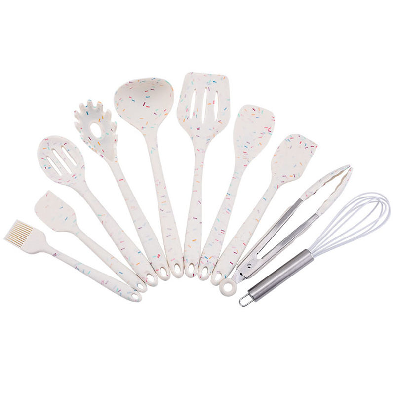 Utensilios de cocina, horno de silicona resistente al calor de 10 piezas y conjunto de utensilios para cocina-Turner, batidor, cuchara, cepillo, espátula, pinzas