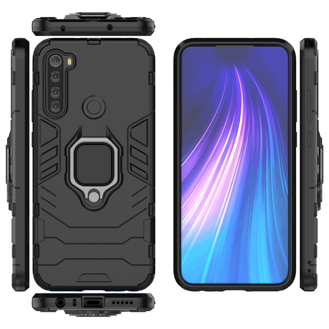 Shockproof Armor Case for Xiaomi Redmi Note 8T Case Ring Holder Stand Phone Cover for Xiomi Redmi Note 8T 8 T 11 Pro 10 9 9s 7 5: POLYESTER / black