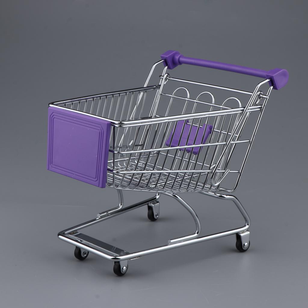 Mini Supermarket Handcart Tiny Shopping Cart Trolley Funny Shopping Utility Cart Storage Toy for Kids Pretend Supermarket Toys: Purple