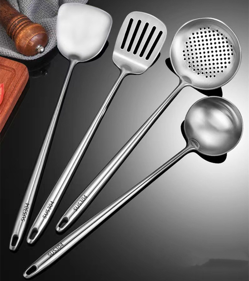 304 Stainless Steel Wok Spatula Metal Kitchen Accessories Slotted Turner Rice Spoon Ladle Cooking Tools Utensil Set