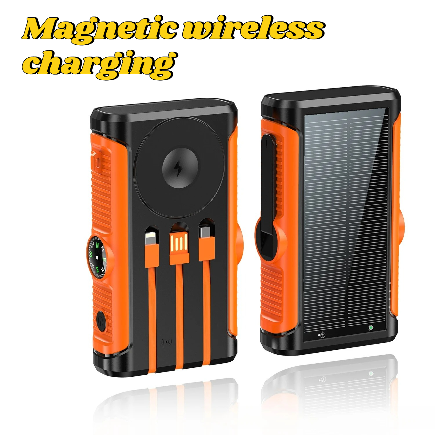Powerbank solarny 50000mAh 22.5W z magnetycznym ładowaniem bezprzewodowym, powerbank kempingowy z kablami, bateria zewnętrzna robić iPhone'a z Magsafe: Czerwony / 20000 mAh