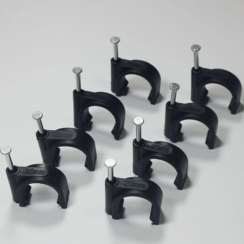 50pcs/pack blackPE Plastic 20mm Circle Cable Clip C Shaped High Carbon Steel Nails Cable clips Wire Wall holder