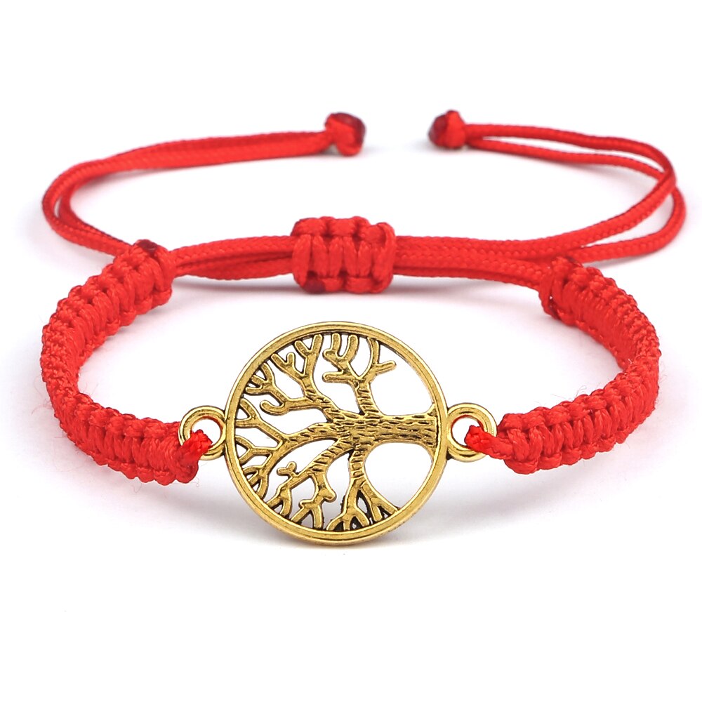 2 pçs/set vermelho preto vida árvore fio pulseira masculino tecido trançado ajustável tibetano budista pulseira feminino amante jóias presente: COR DE OURO ROSA