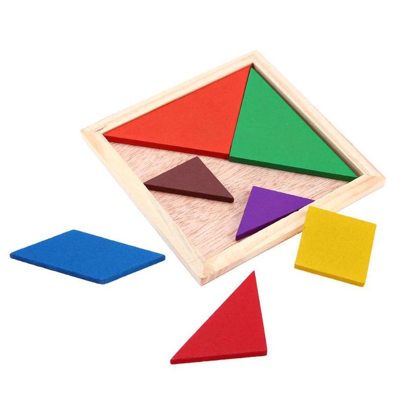 Træ tangram puslespil farverigt firkantet iq spil hjernevrider intelligent pædagogisk læringslegetøj til børn 7 stk.