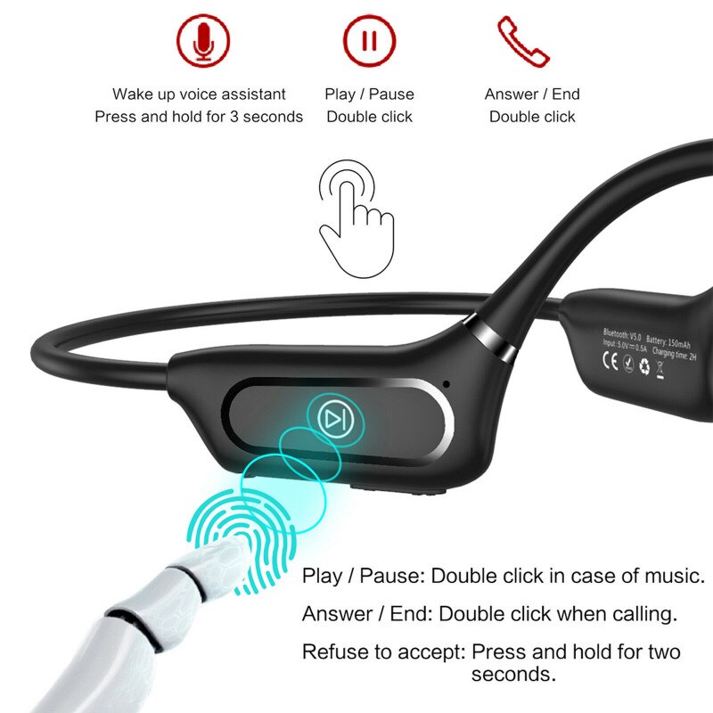 Beengeleiding Oortelefoon Bluetooth 5.0 Draadloze Sport Oortelefoon Oortelefoon Beengeleiding Open Oor Outdoor Sport Auriculares