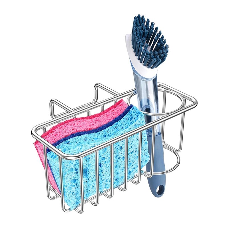 Q81C Rvs Vaatdoek Rack Gootsteen Spons Houder Dual-Purpose Opslag Plank