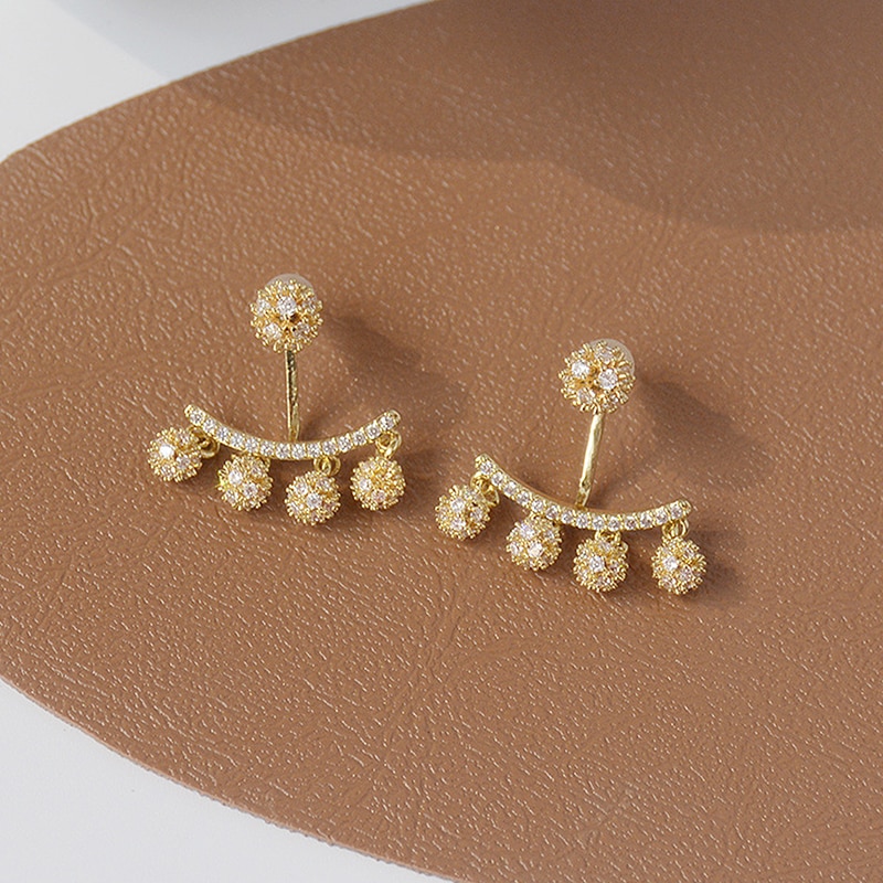 Bohemia Romantic Tassel Golden ball Earrings for Women 14k Real Gold Zirconia Stud Earrings Wedding Jewelry Pendant Accessories