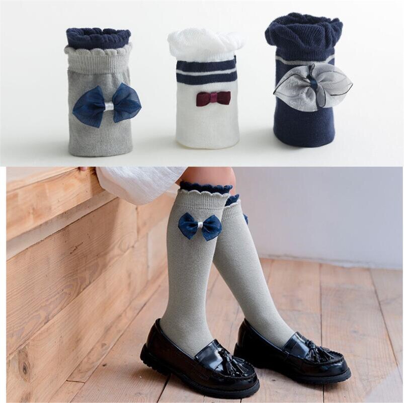 Kids Sokken Peuters Meisjes Kleine Strik Side Knie Hoge Lange Zachte Katoen Kant Baby Been Warmers Kniekousen Meisje 3-12T